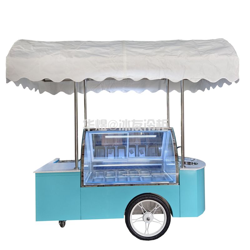 12盘蓝色雪糕车流动冰淇淋车冰淇淋手推车移动冰激凌售卖车
