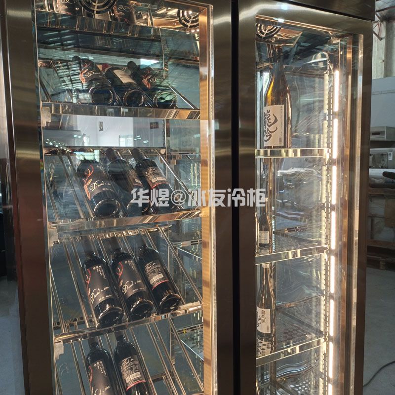 双门双通玫瑰金色酒柜不锈钢恒温酒柜压缩机酒柜商端酒柜厂家(图3)