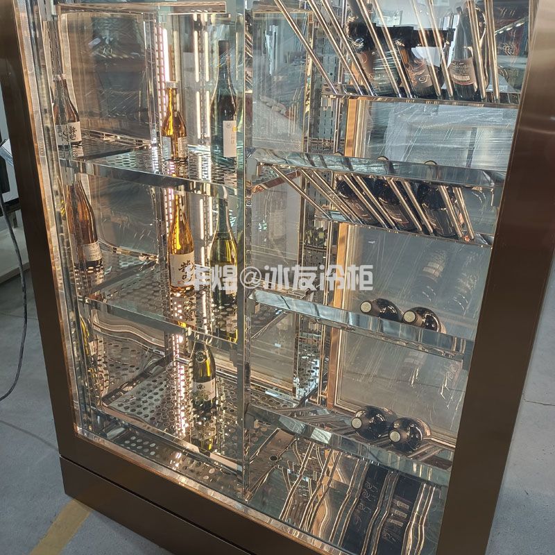 双门双通玫瑰金色酒柜不锈钢恒温酒柜压缩机酒柜商端酒柜厂家(图4)
