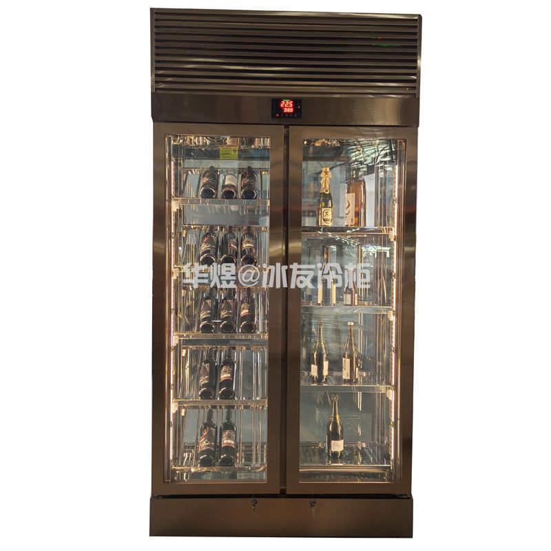 双门双通玫瑰金色酒柜不锈钢恒温酒柜压缩机酒柜商端酒柜厂家(图2)